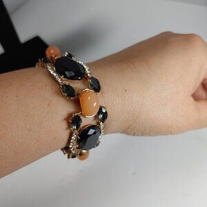 2/$30 Bracelet - Black & Orange acrylic beats Rhinestone